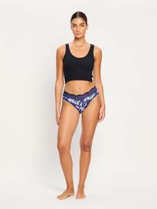 Sensual Hi Waist Bikini Moderate Opulent Paisley Navy