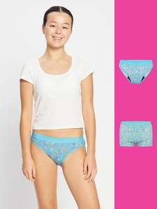 SmileyWorld® | Modibodi Teen Hipster Bikini and Hipster Boyshort 2 Pack Wonderlust Blue