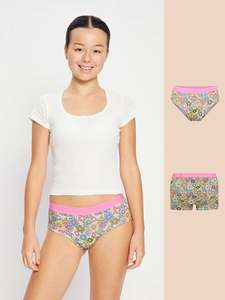 SmileyWorld® | Modibodi Teen Hipster Boyleg and Hipster Boyshort 2 Pack Bubbly Blossom Pink