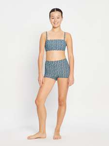 Swimwear: Teen Swimwear Bandeau Strap Crop Top & Hi Waist Short Luna Blossom Black