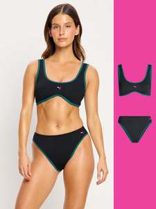 Swimwear: Puma X Modibodi Swimwear Scoop Bikini Top & Hi-Leg Cheeky Bottom Black Orchid