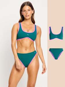 Puma X Modibodi Swimwear Scoop Bikini Top & Hi-Leg Cheeky Bottom Emerald Ice