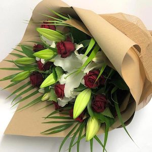 Bouquets: Gorgeous Red Rose and White Lily Bouquet