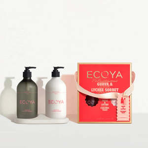 Gifts For Her: Gorgeous Ecoya Bathroom Gift Set- Guava and Lychee Sorbet Ceramic Stand