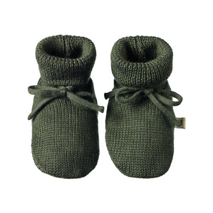 Childrens Accessories: Nature Baby Merino Knit Drawstring Booties Thyme