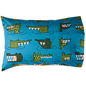 Kip & Co Crocodile Rock Blue Organic Cotton Pillowcase