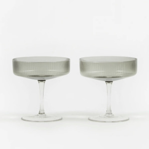 Ferm Living Ripple Champagne Saucer - Set of 2 -  Smoked Grey - Mouth-blown glass