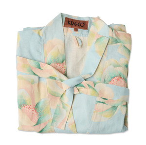 Dressing Gowns: Kip & Co Big Beauty Floral Blue Linen Robe