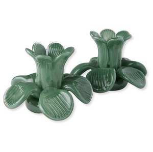 Kip & Co Flower Top Pistachio Candle Holder 2P Set