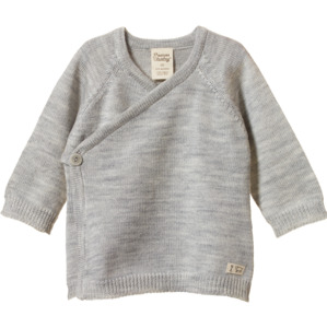 Nature Baby Merino Knit Kimono Jacket - Light Grey Marl