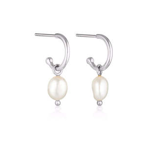 Womens Jewellery: Linda Tahija Baroque Pearl Core Hoop Earrings - Silver