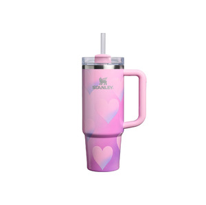 Travel Cups: Stanley Quencher 30 OZ Powder Pink Heart Gradient