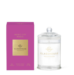 Candles And Diffusers: Glasshouse Music City Magic - Peony Rose & Leather 60g