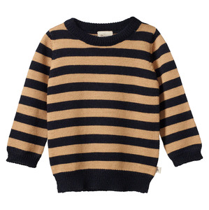 Childrens Clothing: Nature Baby Merino Knit Pullover Navy Caramel Stripe