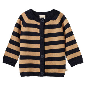 Childrens Clothing: Nature Baby Merino Knit Cardigan - Navy Caramel Stripe