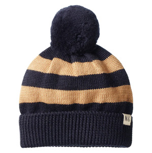 Childrens Clothing: Nature Baby Alpine Pom Pom Beanie Navy Caramel Stripe