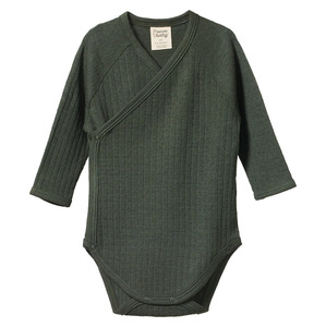 Childrens Clothing: Nature Baby Merino Pointelle Long Sleeve Kimono Bodysuit Thyme