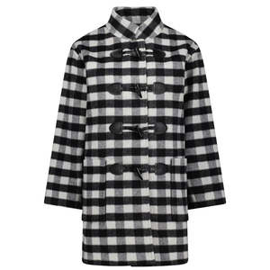 Outerwear: Virginia Wool Duffle Coat - Black & White Plaid