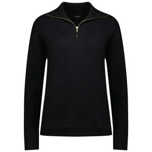 Mick Women's 1/4 Zip Up Knit Sweater - Black