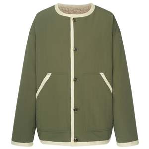 Jackets And Coats: Juniper Reversible Faux Shearling Jacket - Olive Green/Cream