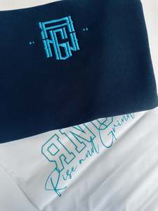 Crew Collection: Black Rng monogram jumper (cyan blue embroidery)