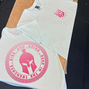 Shirts: Pink on cool mint spartan Tee