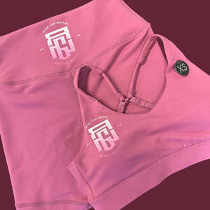 Ladies Activewear: Merlot high shorts and crossover bra