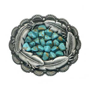 Leathercraft Buckles Trophy Buckles: IVAN Feather Turquoise Trophy Buckle
