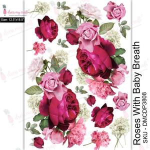 DRESS MY CRAFT Water Transfer A3 Roses With Baby Breath