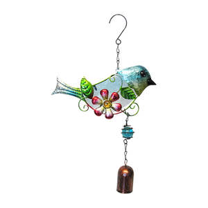 Garden glass bird bell hanger blue