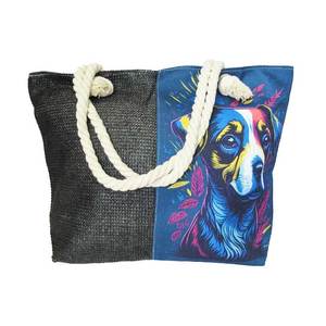 Beach And Summer Fun: Rope tote bag dog art (large)