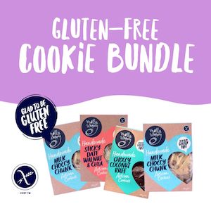 GLUTEN FREE BUNDLE CTN
x2 GF Milk Choc Chunk
x1 GF Sticky Date
x1 Choccy Coconut Ruff
