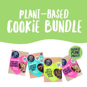 Positively Plant Based Cookies: PLANT BASED BUNDLE CTN
2 x Dark Choc Caramel Popcorn 185g
1 x Oaty Aprioct Super Seedy 175g
1 x GF Choccy Coconut Ruff 175g