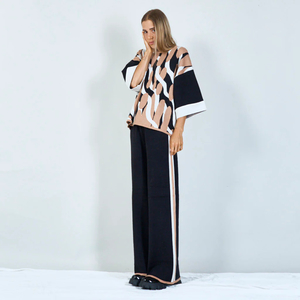 Bold Abstract Knit Top And Pant Set Black