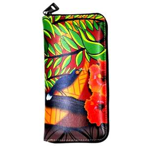NZ Artwork Long Leather Wallet - Huia Bird