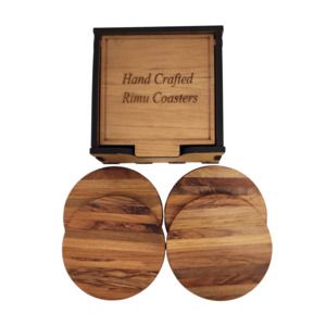 New Zealand Made Kiwiana: Rimu Coasters (4) in Display Box