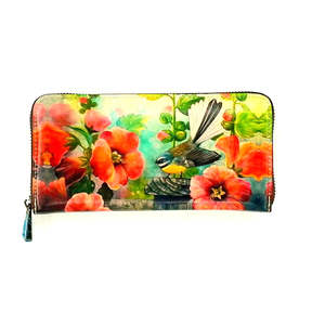 NZ Artwork Leather Wallet - Fantail