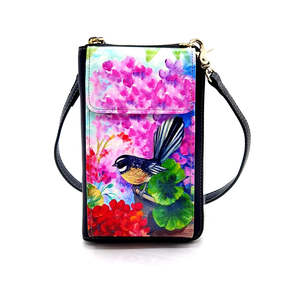 Fashion And Accessories: NZ Artwork Cell Phone Bag/Wallet Fantail on garden pot