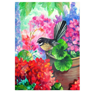 NZ Artwork Tea Towel Fantail on Pot