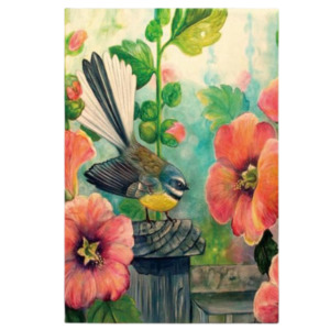 NZ Artwork Tea Towel Fantail on Post