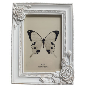 Photo Frames 1: 6x4 Roses in Two Corners White