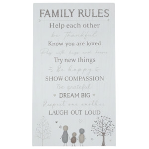 43cm Family Rules House Plaque