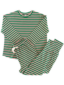 Organic Womens PJ Set | Kelly Green + Bubblegum Stripe