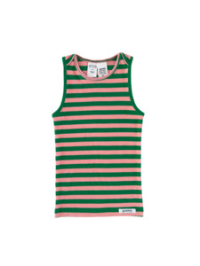 Sale: Organic Singlet | Kelly Green + Bubblegum Stripe