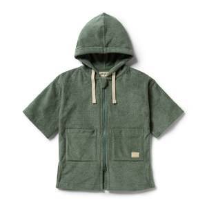 Organic Terry Hooded Zip Towel | Moss