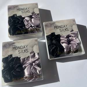 Silk Scrunchies: Midi Silk Scrunchies - Lilac-Black 2 Pack