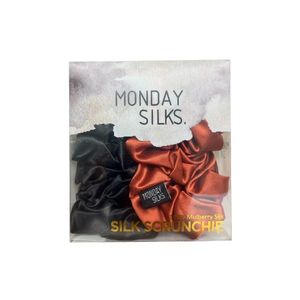 Silk Scrunchies: Midi Silk Scrunchies - Copper-Black 2 Pack