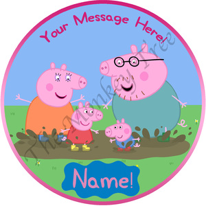 Peppa Pig Edible Cake Image 20cm dia 3 - can be personalised - The Monkey Tree