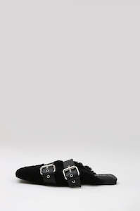 ballet buckle flat / black shearling