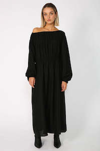 cased midi dress / black
